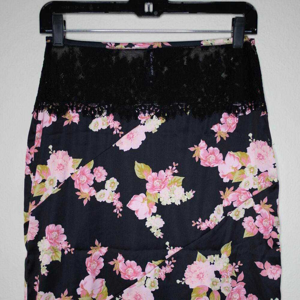 For Love & Lemons Melrose Slip Skirt Black Floral Sheer Lace Waist SZ M - Picture 6 of 9